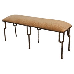 Hand-Wrought Iron Bench Upholstered in Silk Velvet, Custom, 21st Century