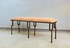 Hand-Wrought Iron Bench Upholstered in Silk Velvet, Custom, 21st Century