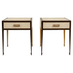 Custom Pair of Bronze and Parchment End Tables / Night Stands with Drawers