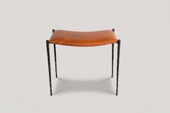 Bespoke Pair of Patinated Bronze Benches Upholstered in Leather