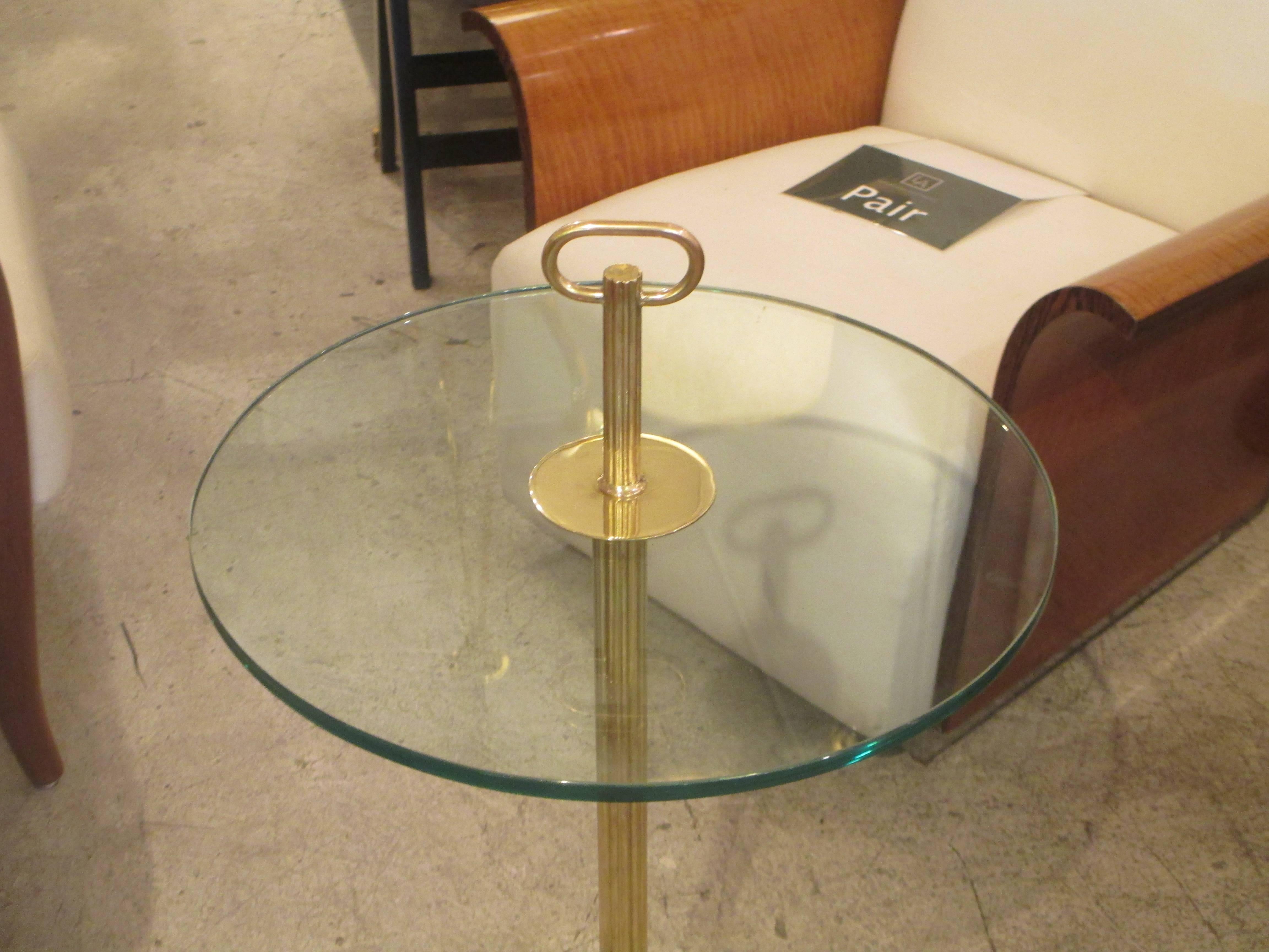 French Pair of Modern Bronze and Glass Tables