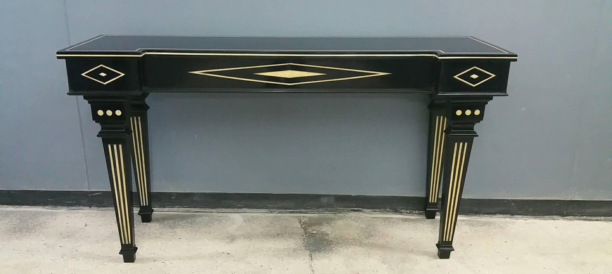 Custom Hand-Decorated Ebonized Console in the Neo-classic Manner 