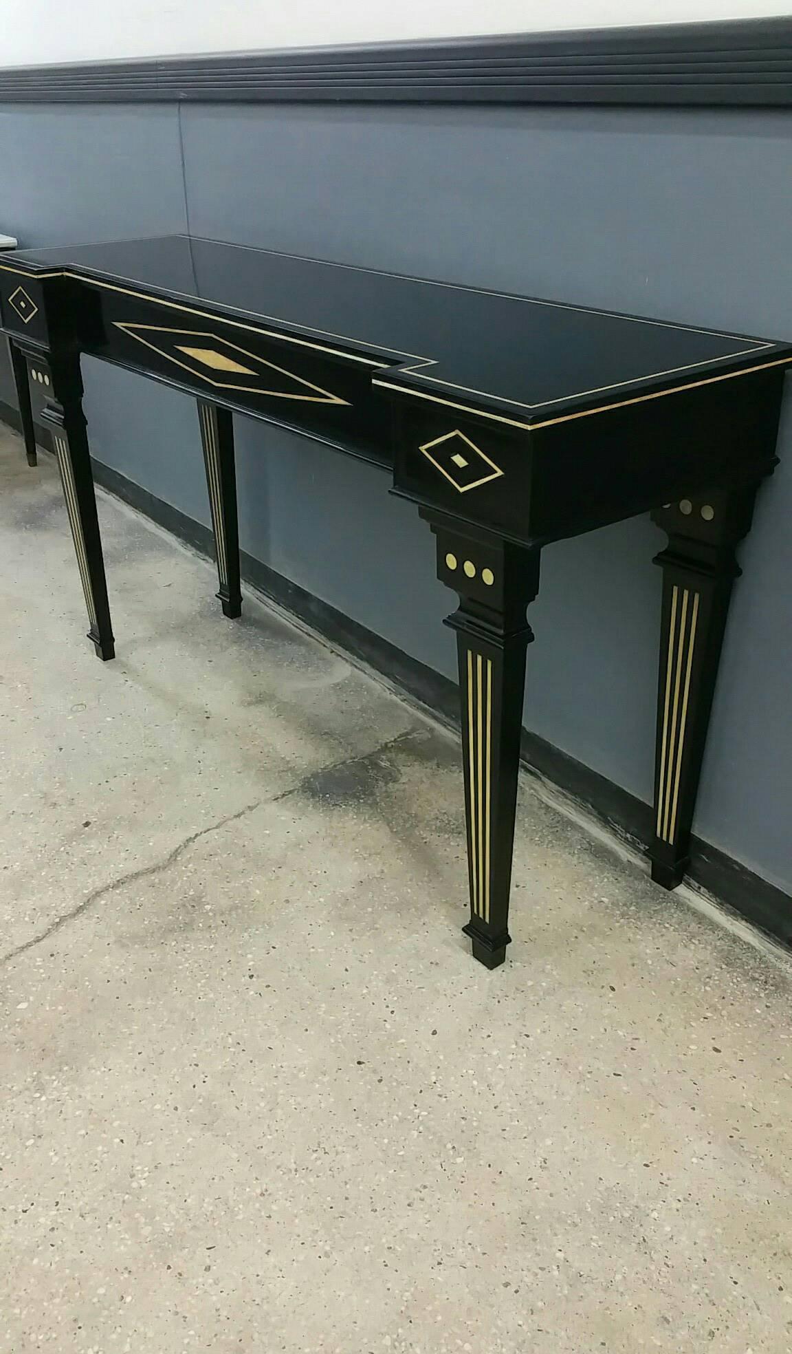 American Custom Hand-Decorated Ebonized Console in the Neo-classic Manner