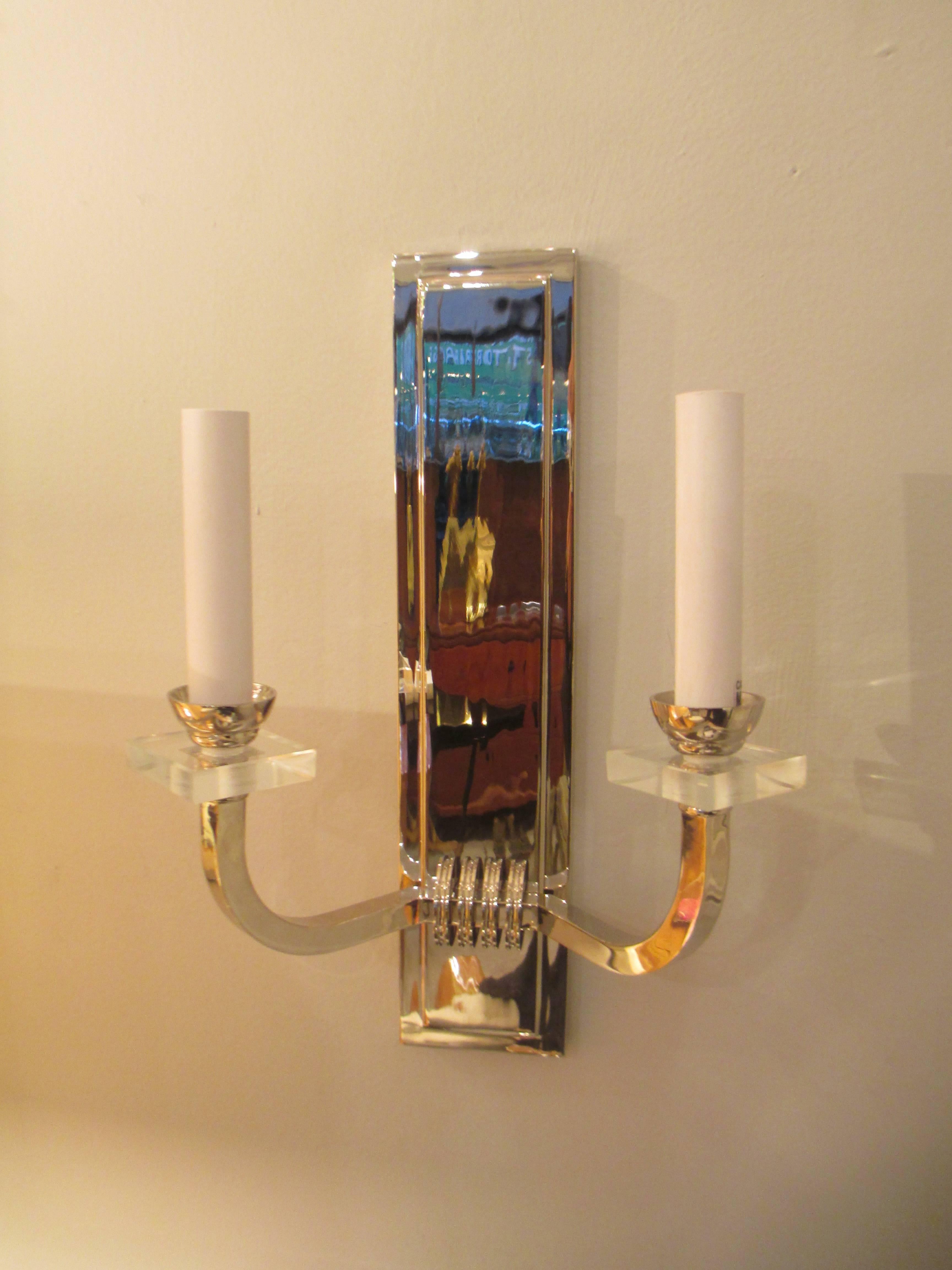 A custom pair of nickel-plated two arms sconces.
Lead time for custom made is 8-10 weeks.