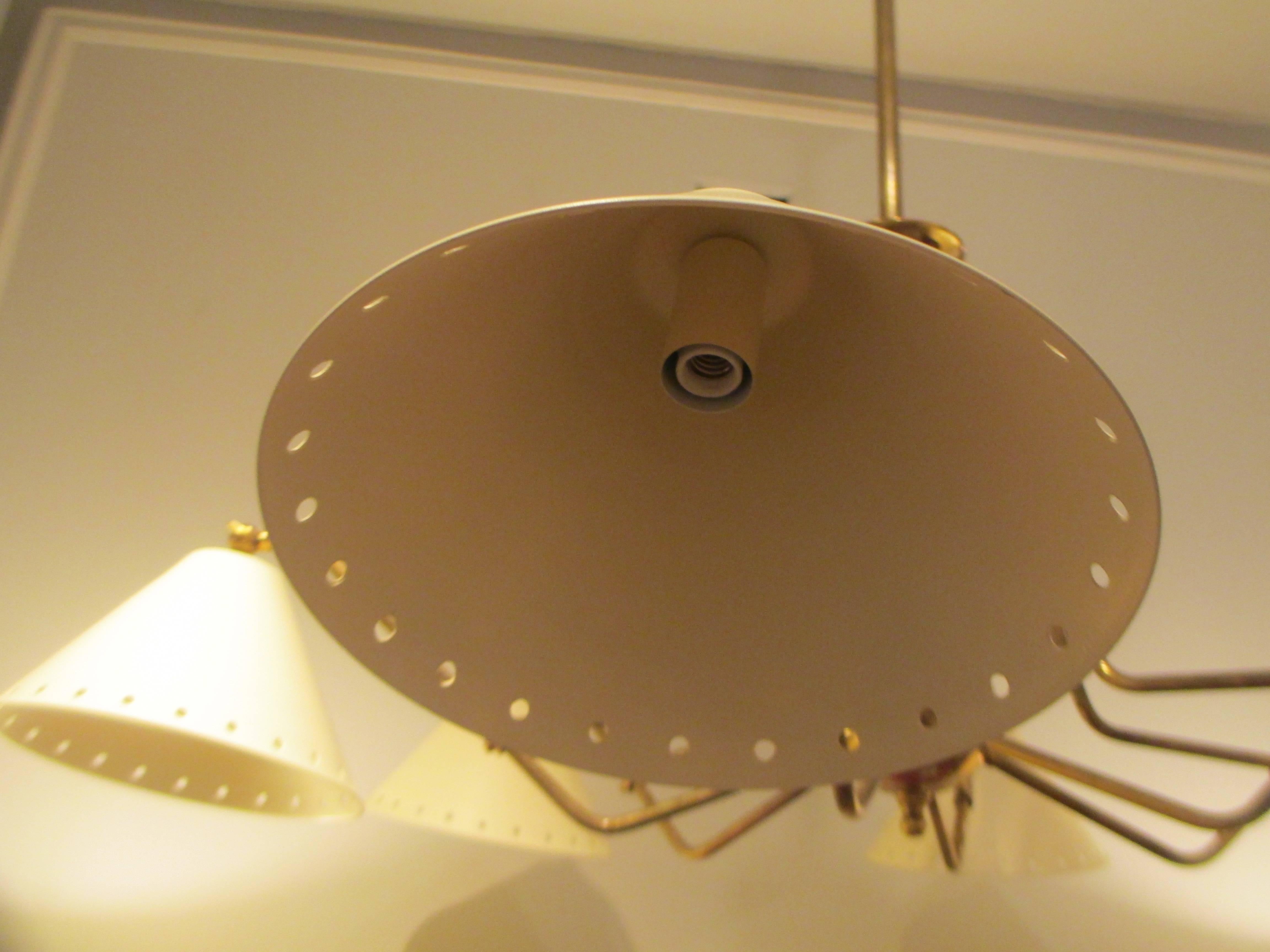 Custom Six-Light Brass and Tole Fixture in the Midcentury Manner In New Condition For Sale In New York, NY