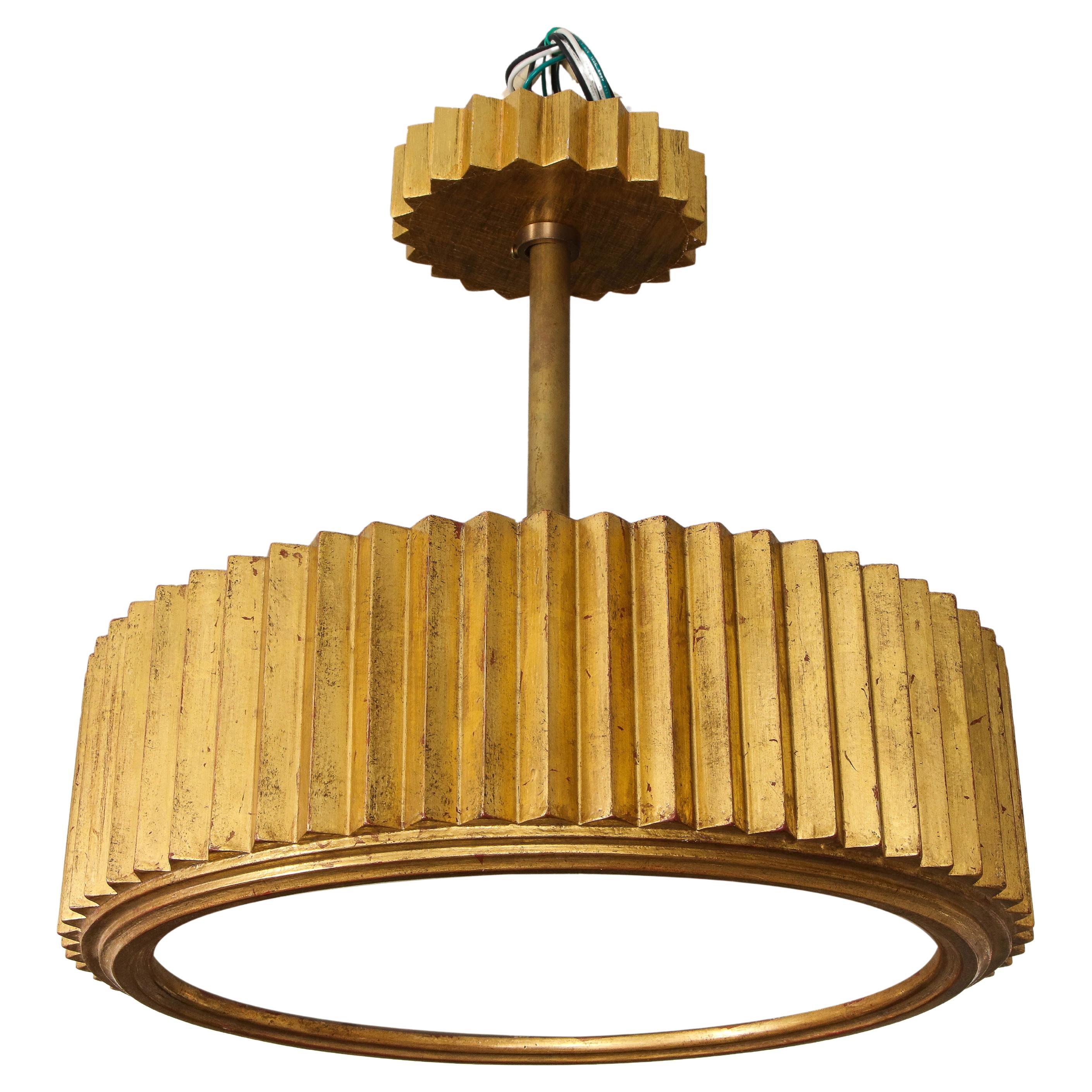 Custom Giltwood Hand Carved Fixture in the Art Deco Manner For Sale