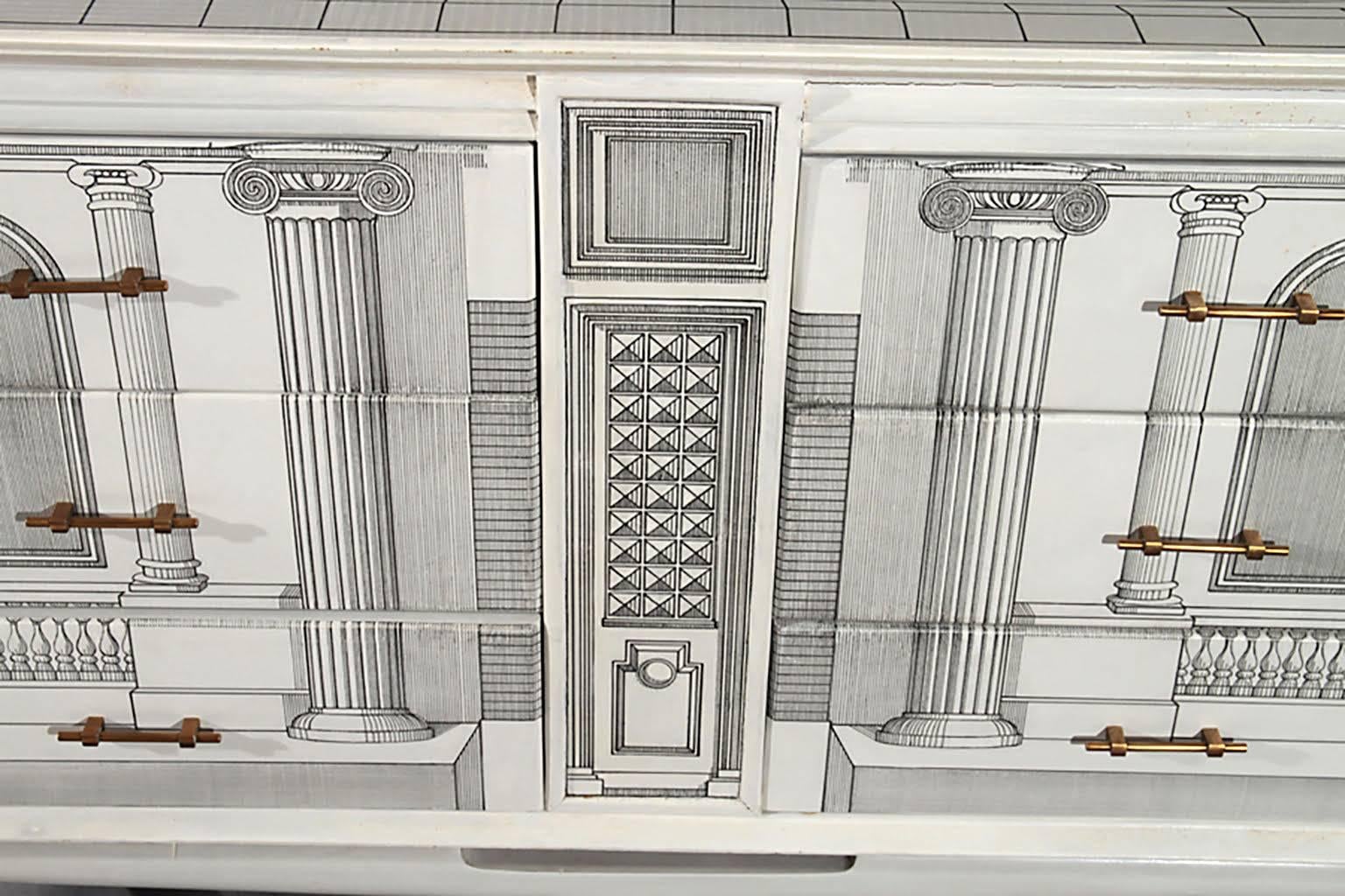 Italian Architectural Hand-Painted Commode in the Fornasetti Manner
