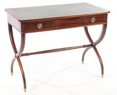 Antique English Mahogany Writing Desk with Curule Base