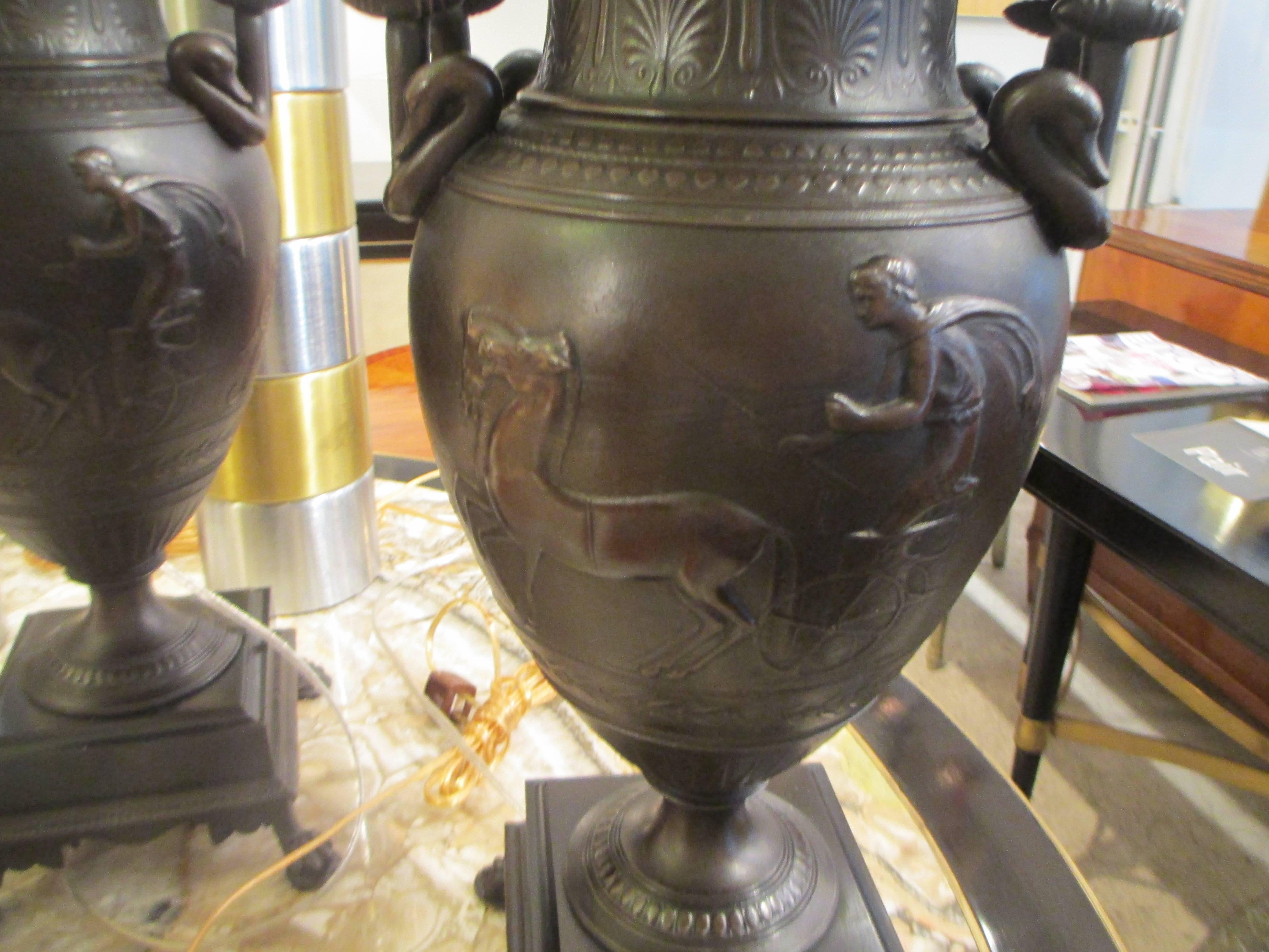 Pair of Empire Style Bronze Lamps 2
