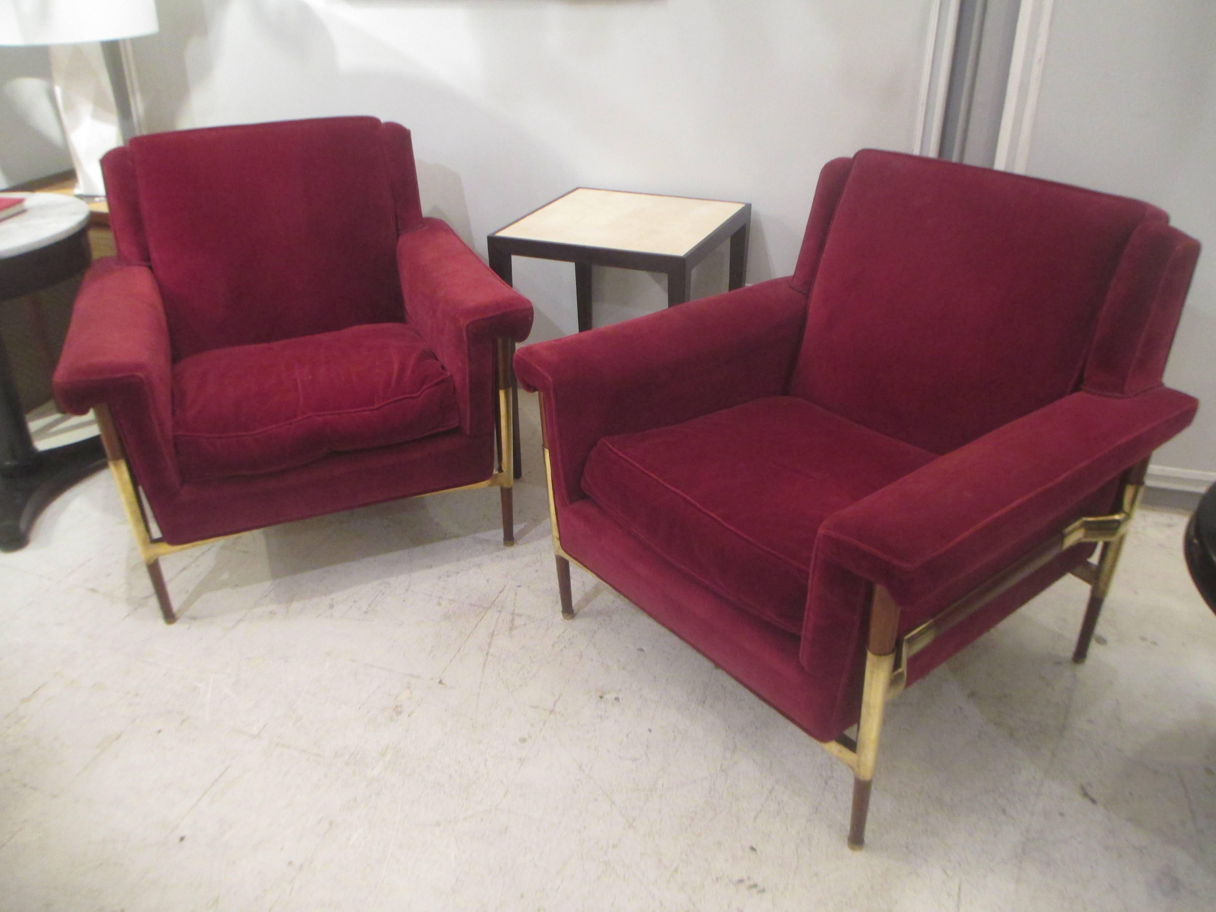 Brass Unusual Pair of Italian Midcentury Lounge Chairs