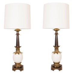 Pair of Stiffel Ostrich Egg Lamps with Linen Shades