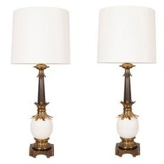 Pair of Stiffel Ostrich Egg Lamps with Linen Shades 11