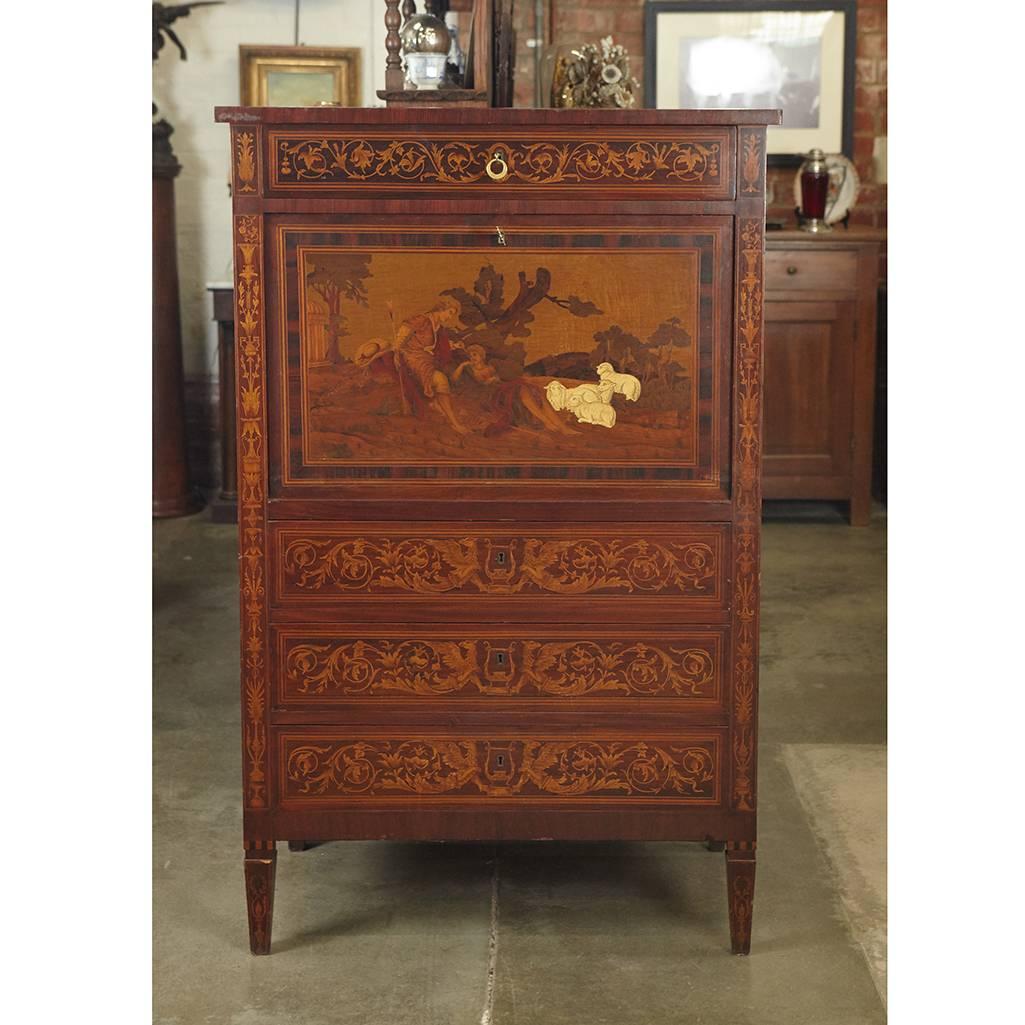 Italian Marquetry Cabinet with Fall Front Bar For Sale 4