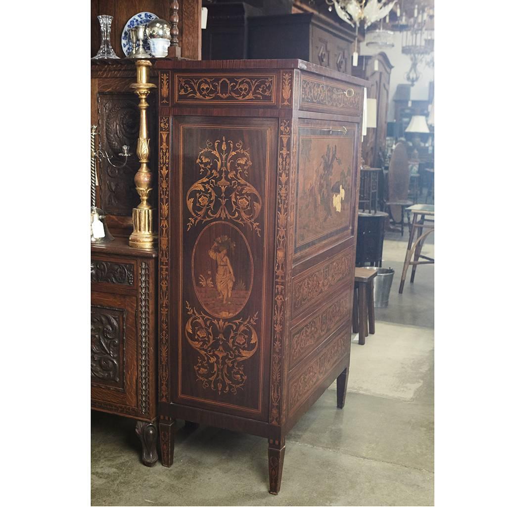 Adam Style Italian Marquetry Cabinet with Fall Front Bar For Sale
