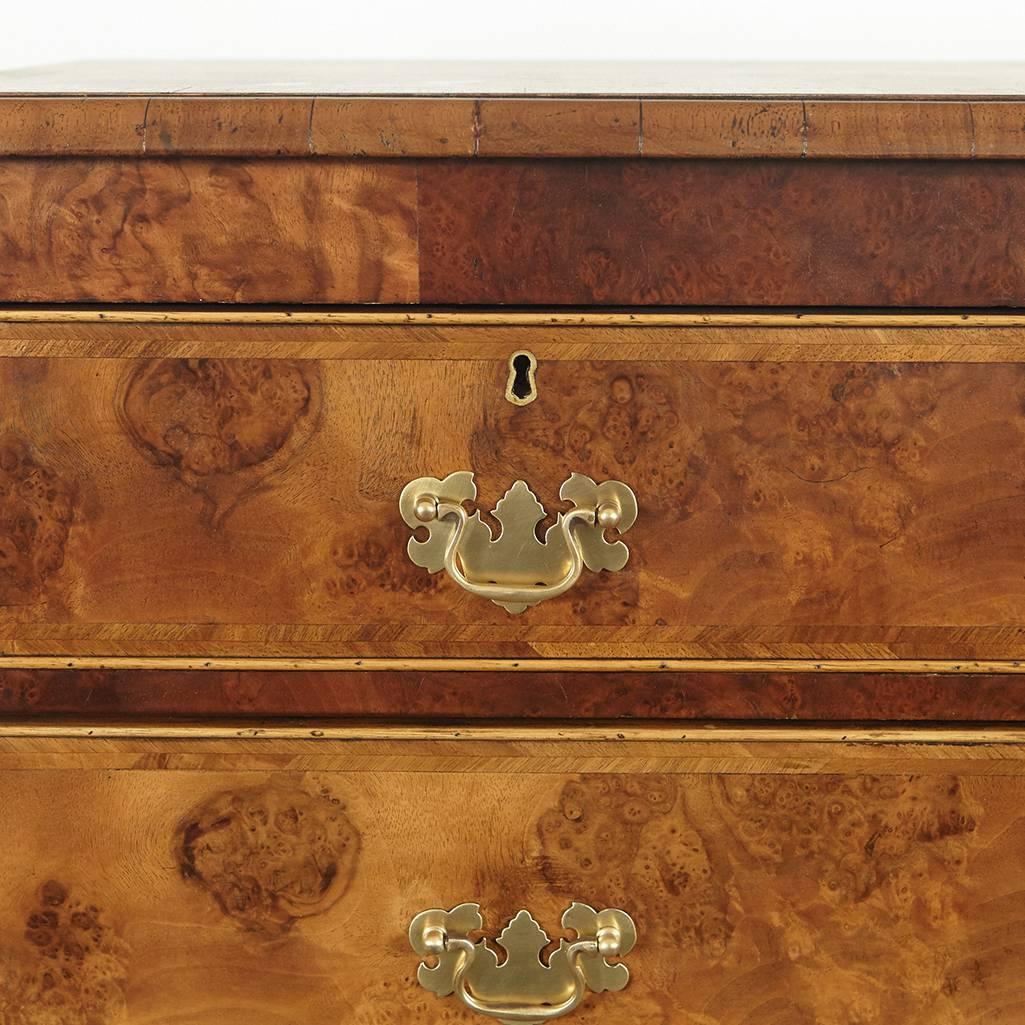 18th Century and Earlier 18th Century English Walnut Burl Wood Chest of Drawers
