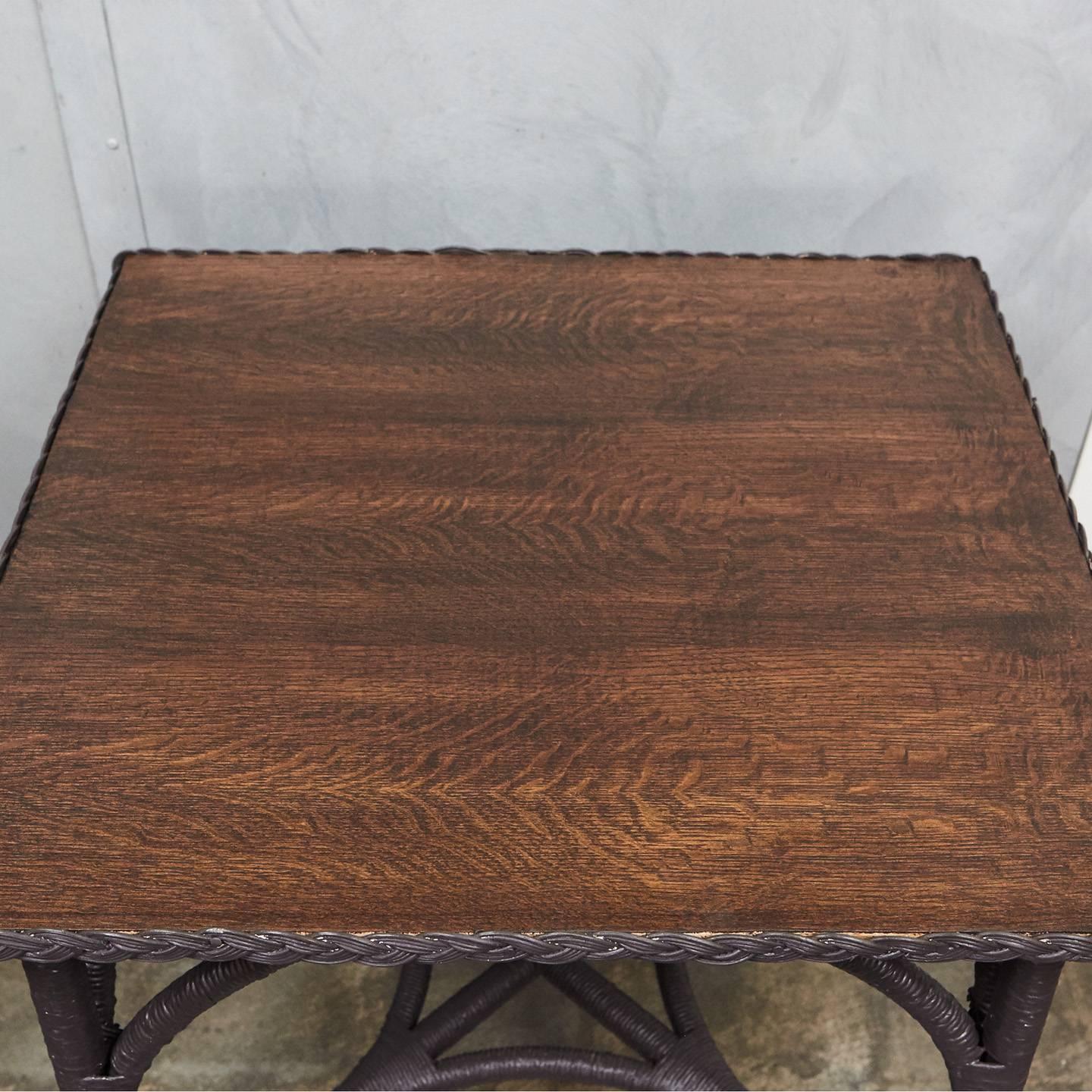 American Painted Oak Top Lloyd Loom Table For Sale