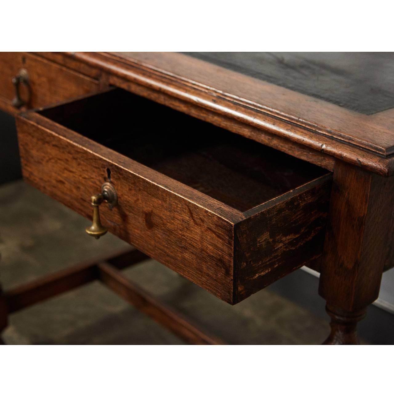 English Oak Writing Table or Desk with Leather Top 2