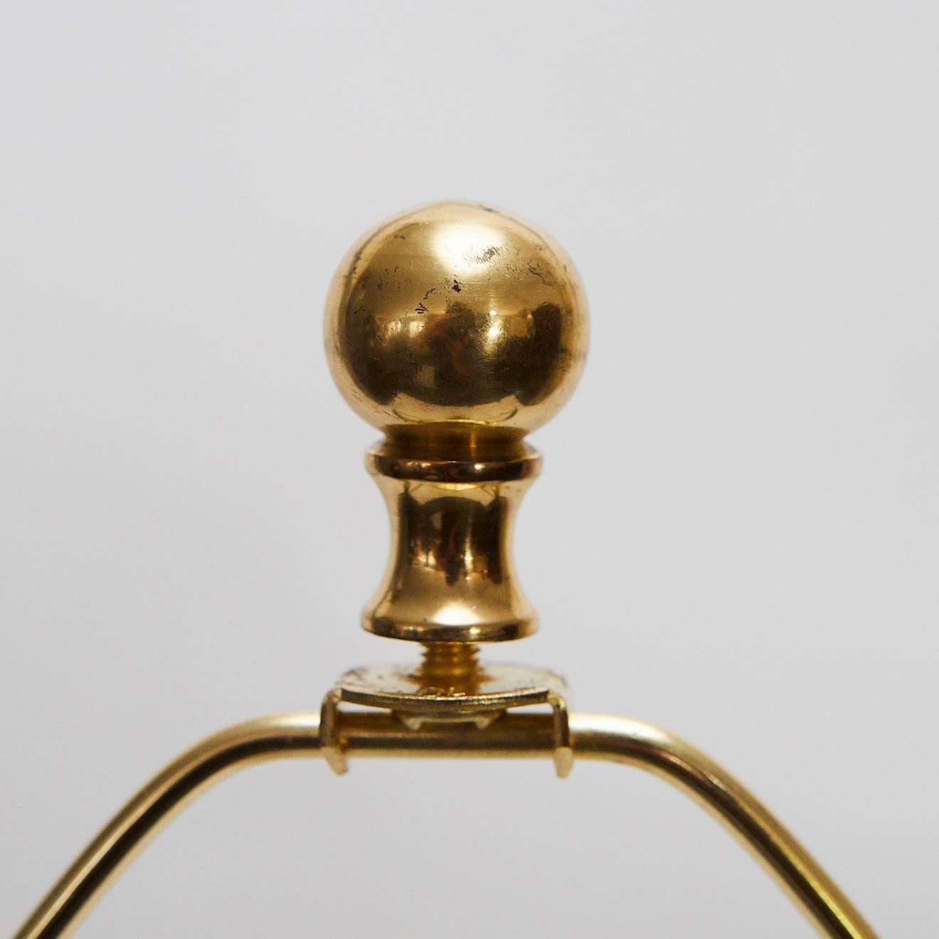 This Napoleon III Bohemian glass lamp with enameled opaline and gilded patterns was originally a gas lamp. The lamp includes a raw silk shade custom-made by Otto Munder.

Shade measurements: 11 H X 16.5 dia.

