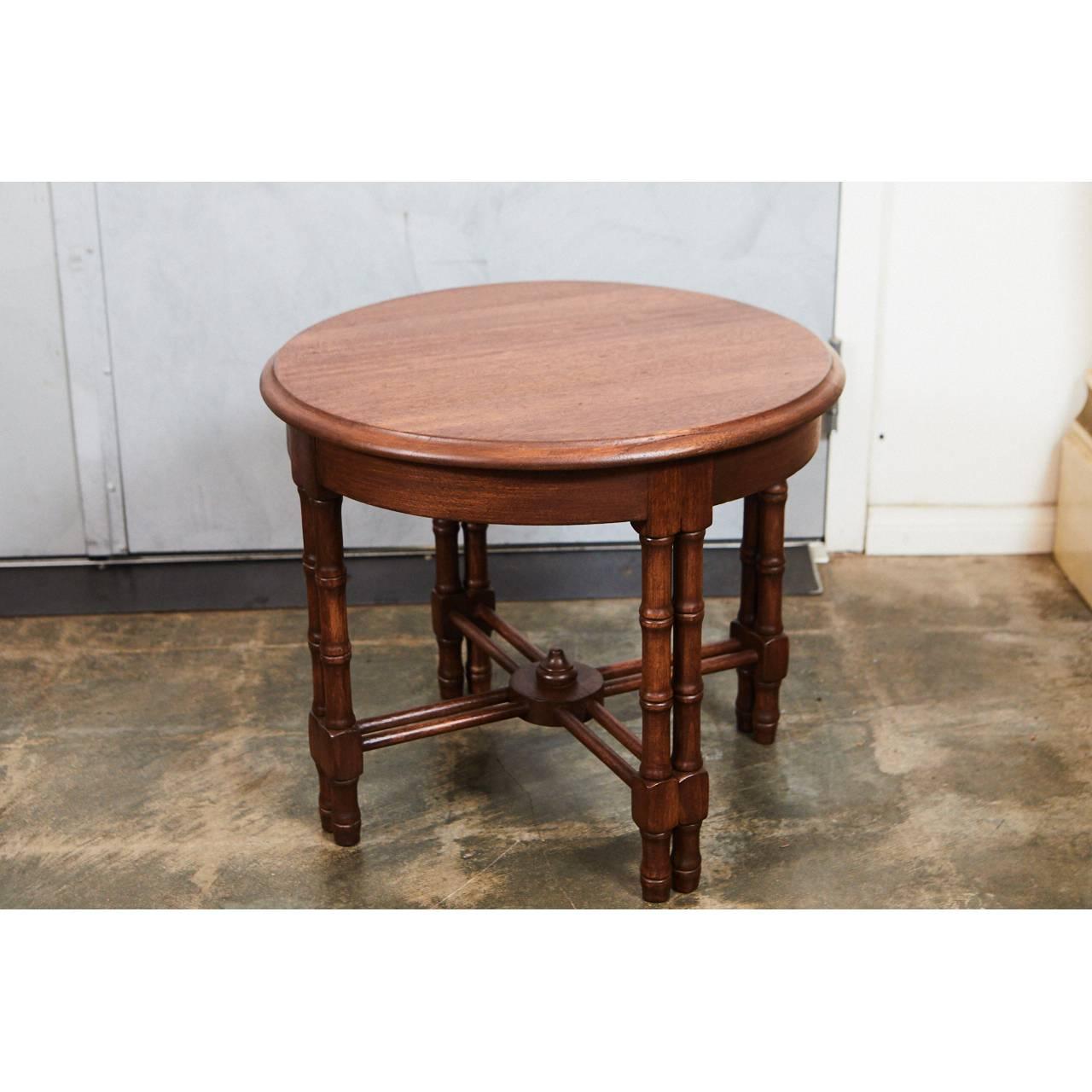 European Pair Mid-Century Faux Bamboo Side Tables For Sale