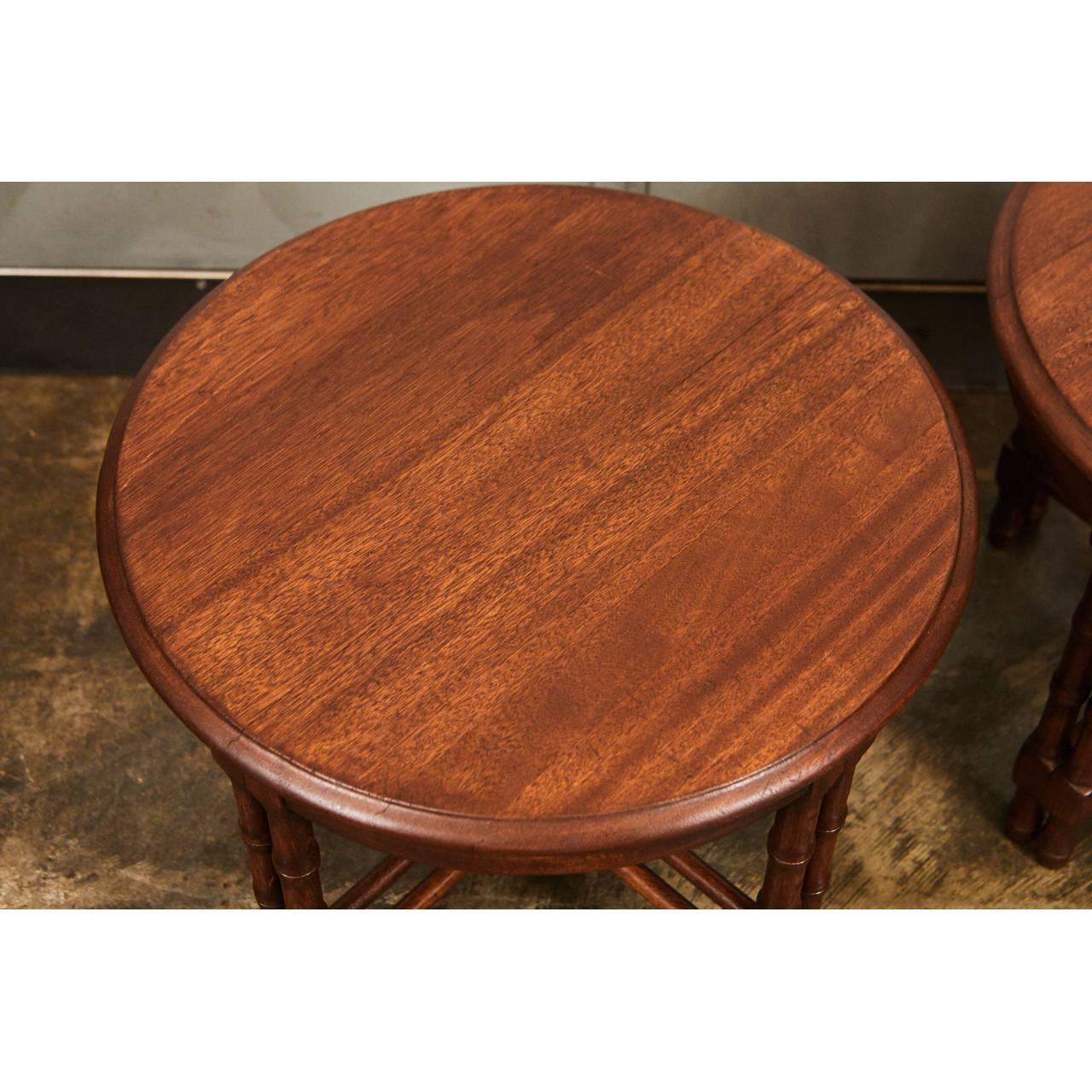 Mid-Century Modern Pair Mid-Century Faux Bamboo Side Tables For Sale