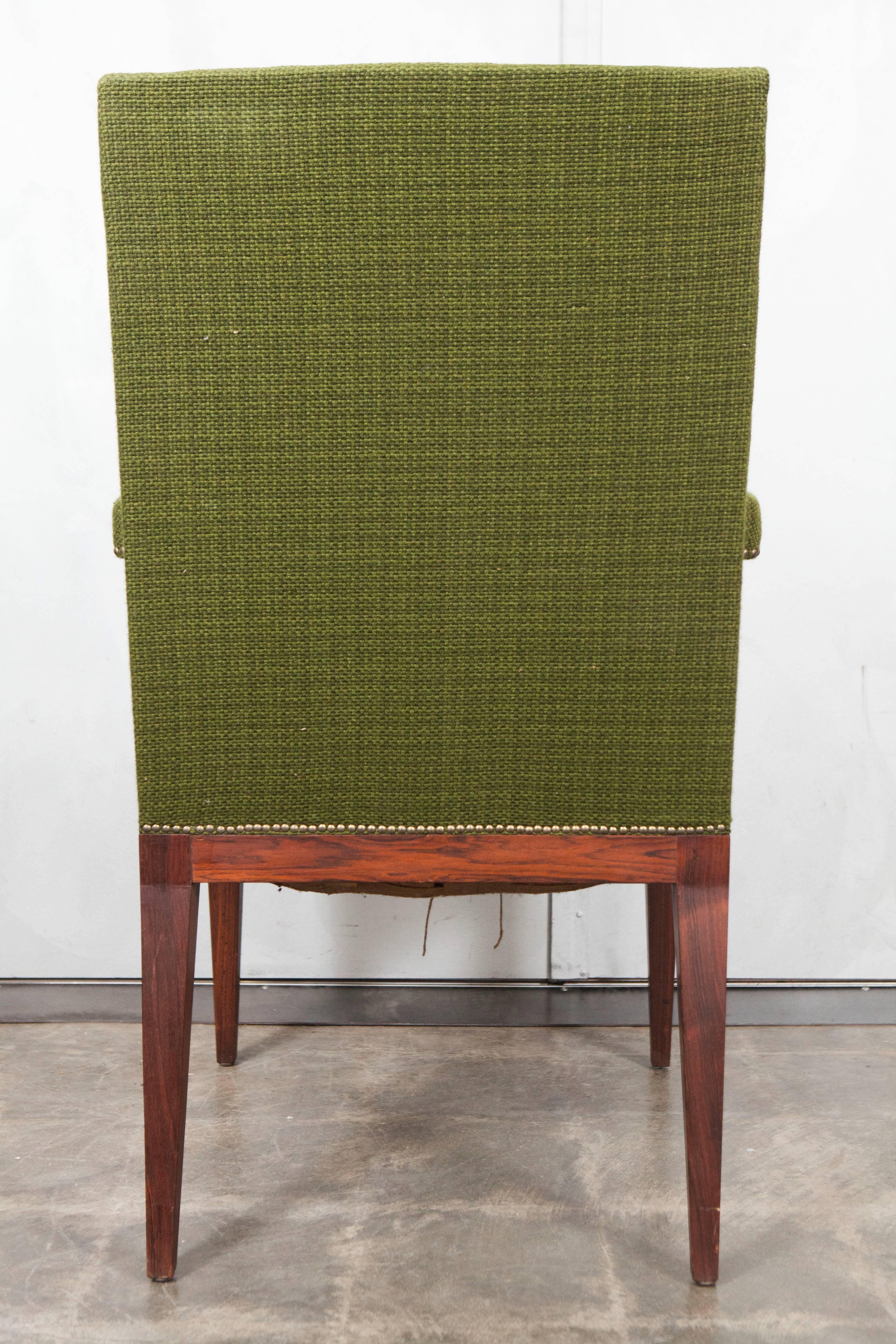 Woodwork Pair of Mid-Century Upholstered Armchairs For Sale
