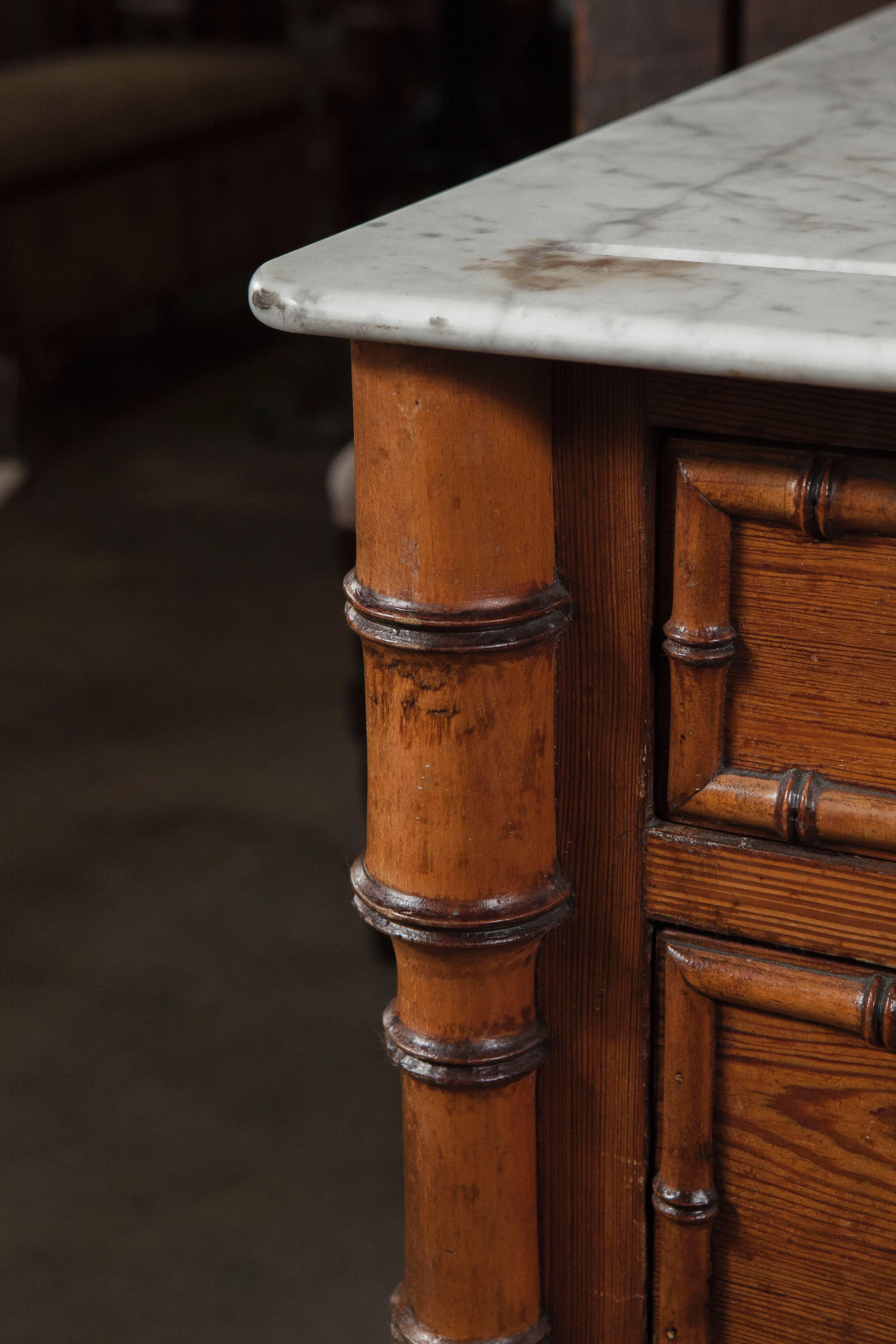 19th Century French Faux Bamboo Chest of Drawers with Marble Top In Good Condition In Culver City, CA