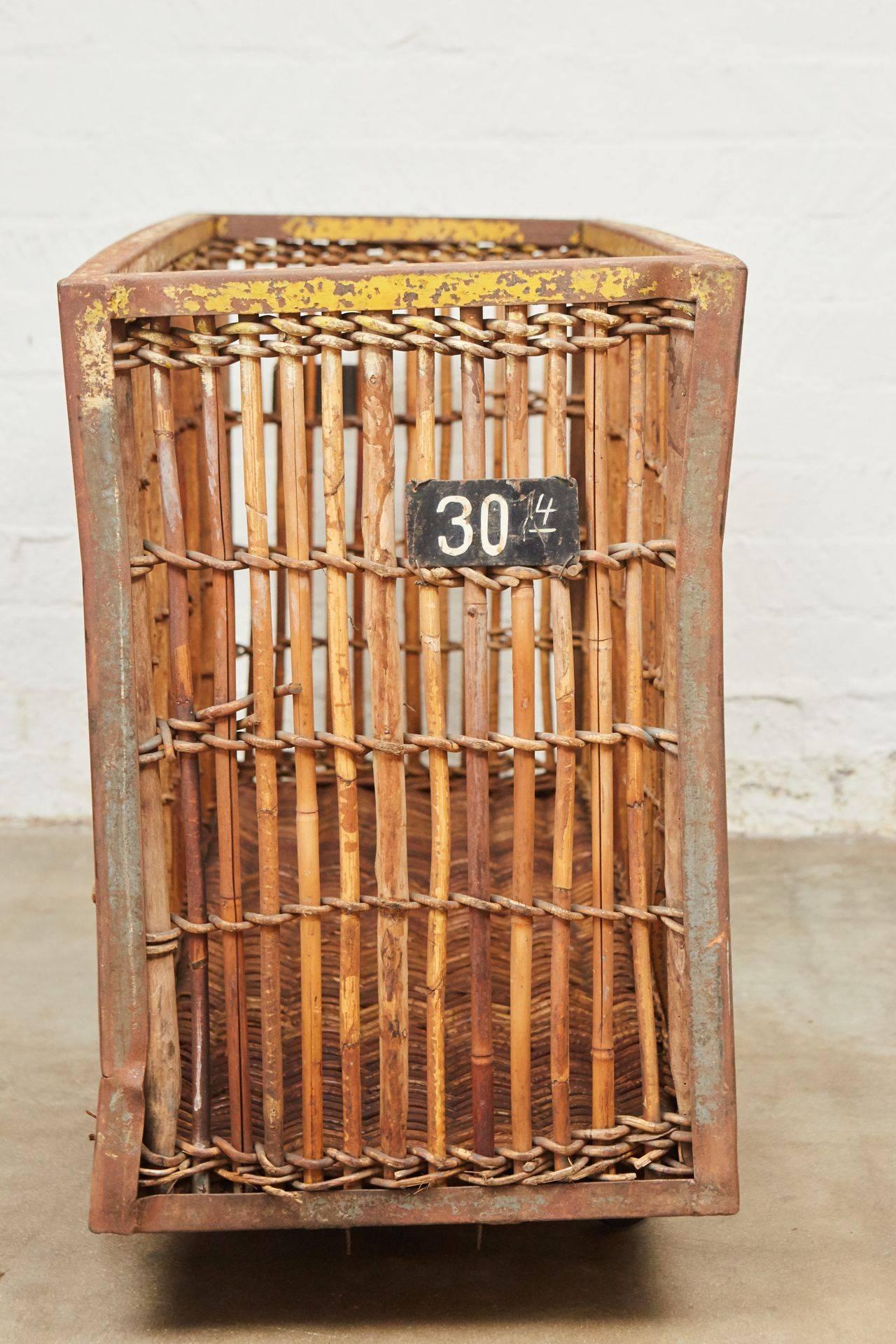 Hand-Painted Dutch Factory Bamboo and Iron Textile Factory Cart For Sale