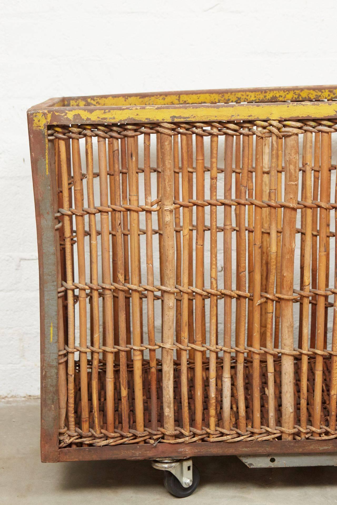 Early 20th Century Dutch Factory Bamboo and Iron Textile Factory Cart For Sale