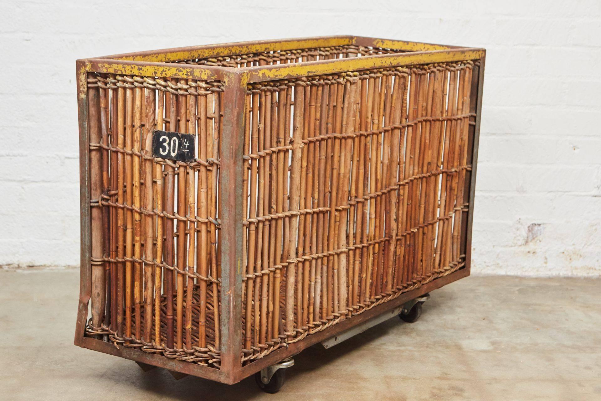 Dutch Factory Bamboo and Iron Textile Factory Cart For Sale 1