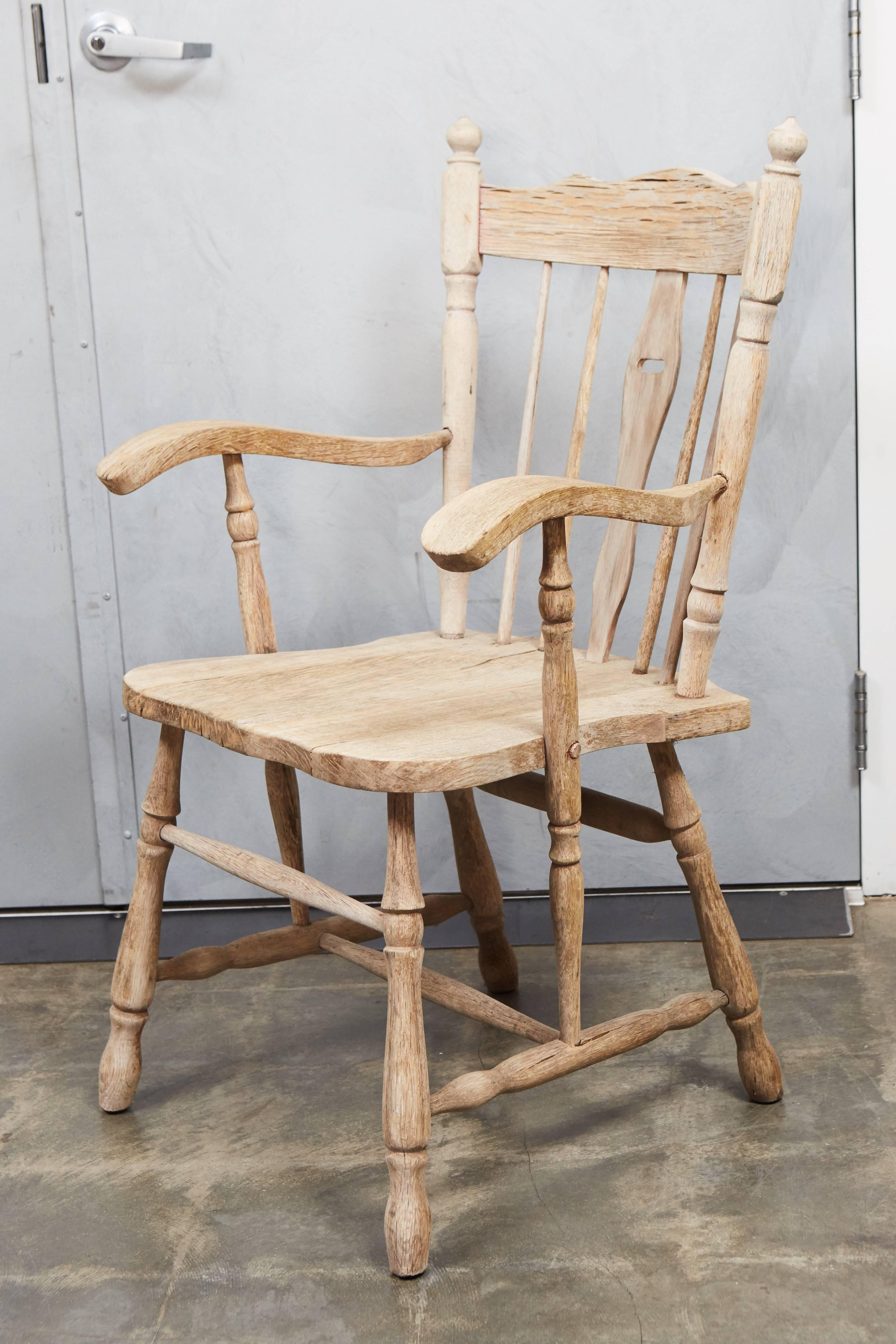 Country Pair of English Oak Armchairs For Sale