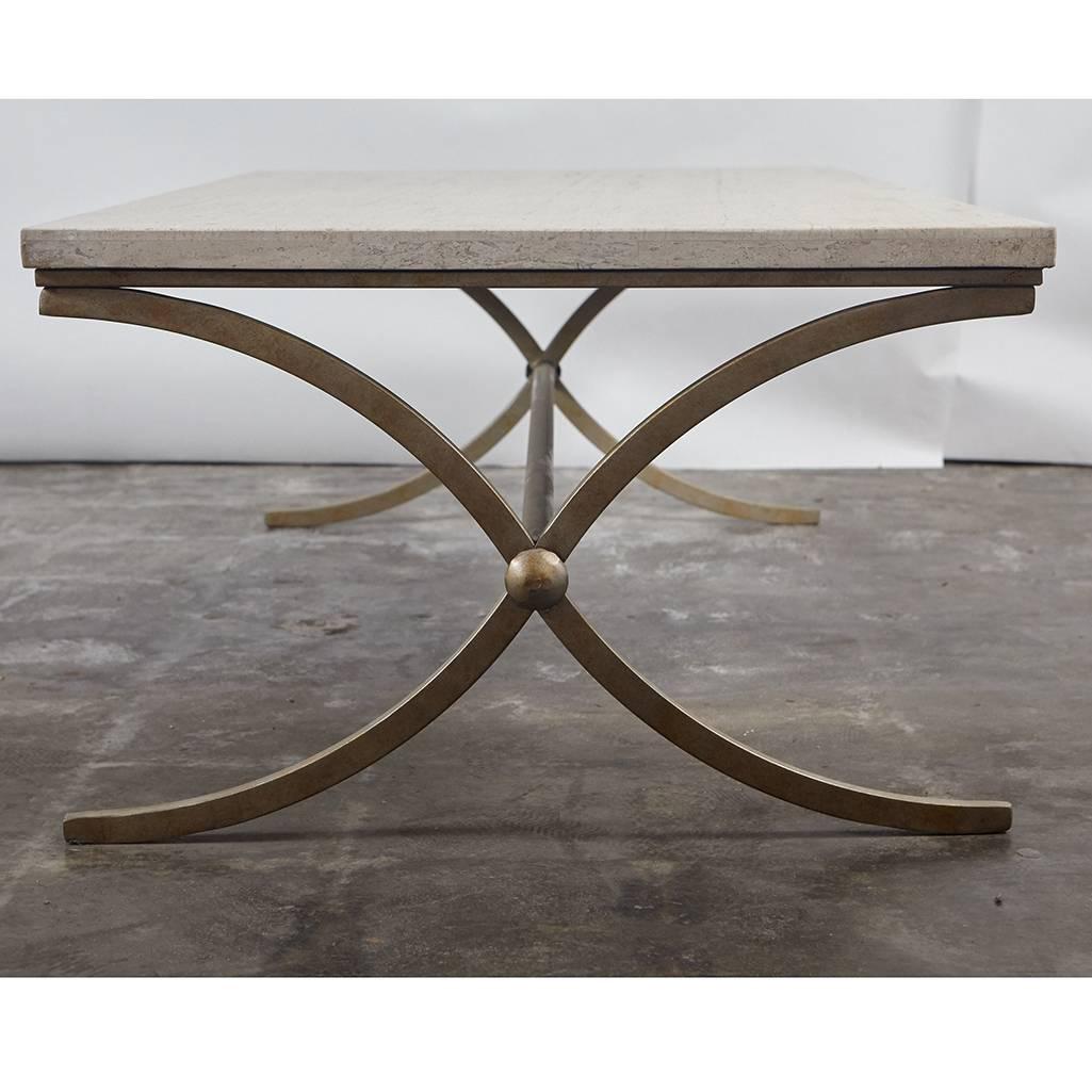 Metal Tavertine Stone Coffee Table