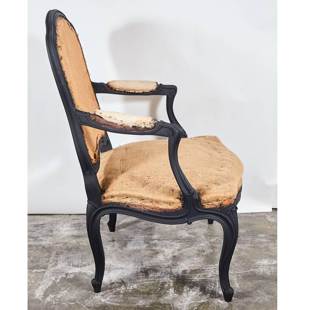 20th Century Louis XV Style Matt Black Pair of Chairs For Sale