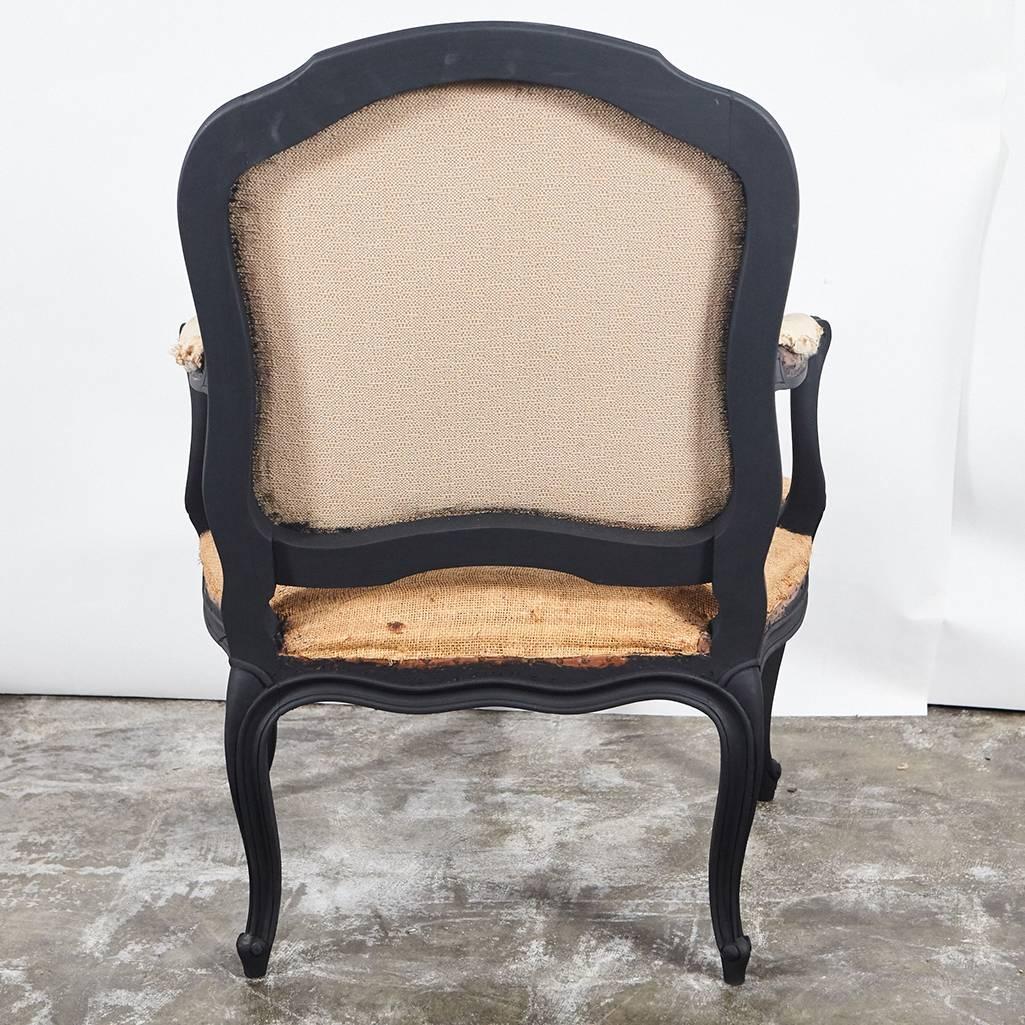 Wood Louis XV Style Matt Black Pair of Chairs For Sale