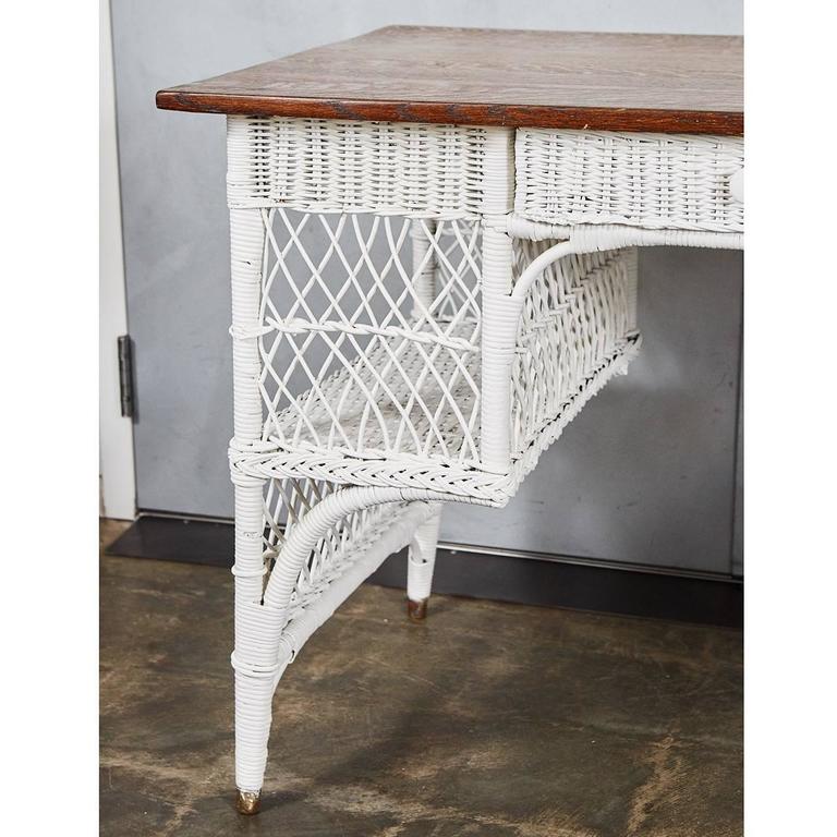 Wicker Desk with Oak Top at 1stDibs