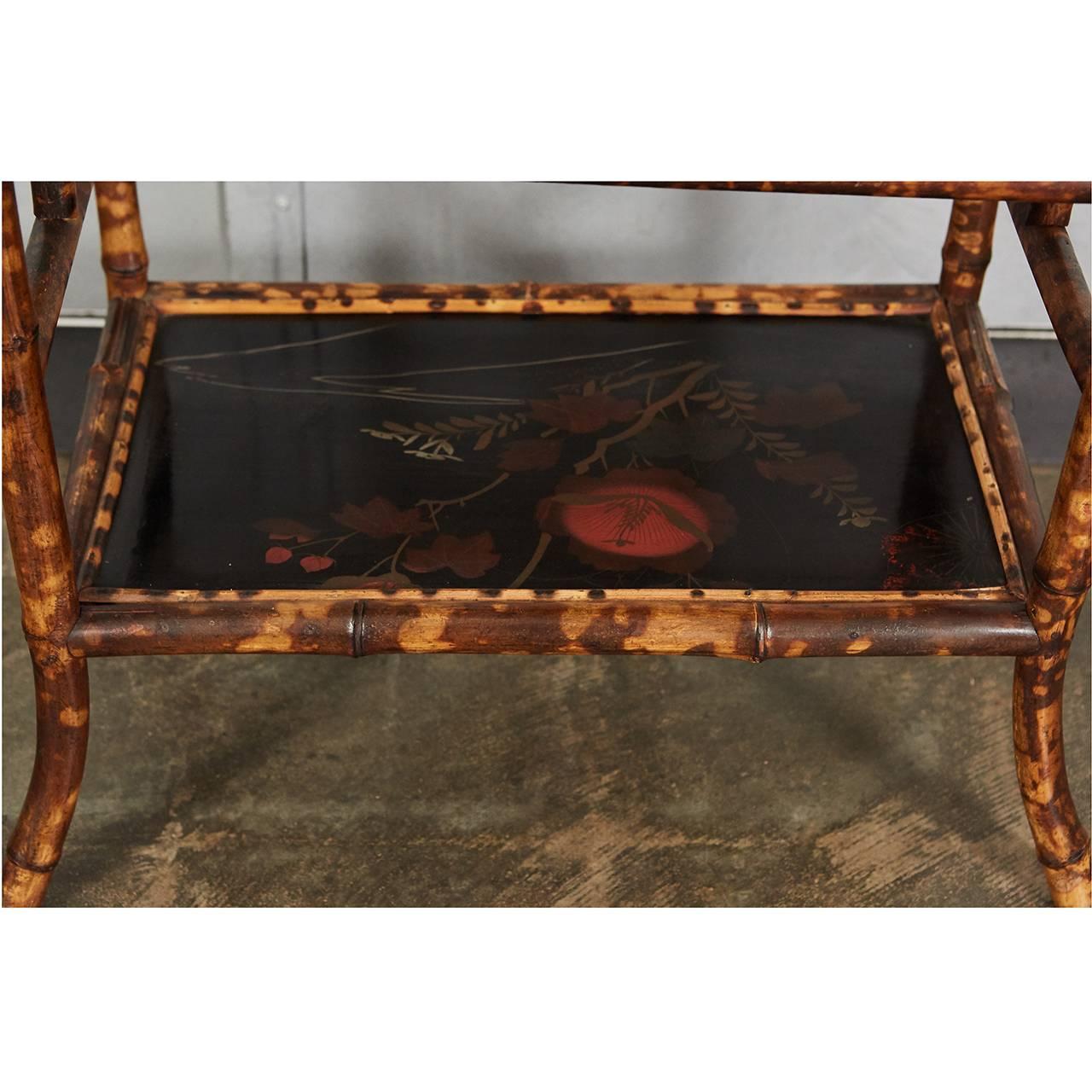 Victorian Bamboo Table with Lacquered Panels In Good Condition In Culver City, CA