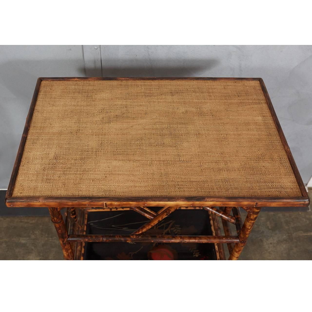 19th Century Victorian Bamboo Table with Lacquered Panels