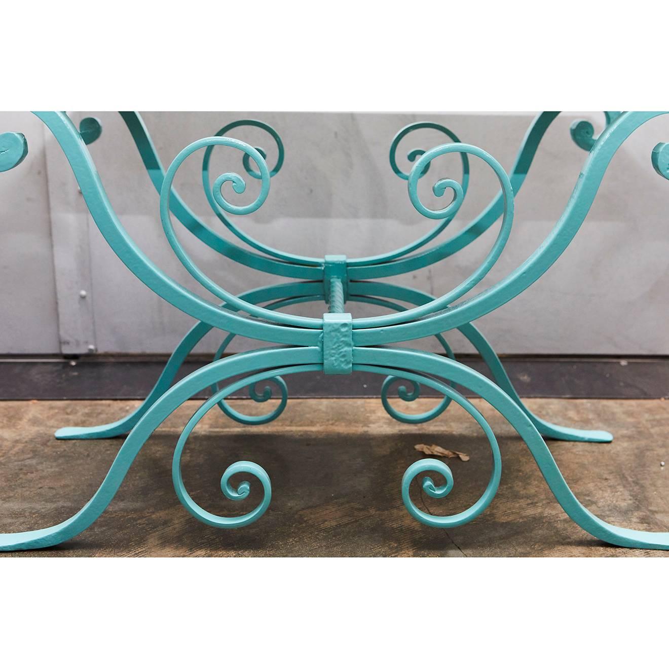 Other Small Powder coated Wrought Iron Table with Marble Top For Sale