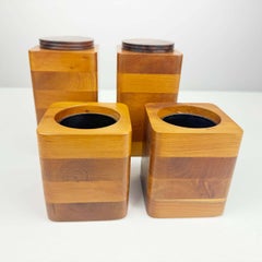 Mid-Century Modern Set of 4 Teak Wood Containers or Vases / Desk Set by Pro Domo