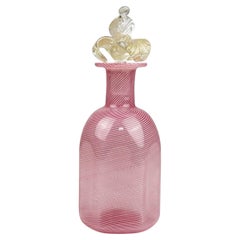 Frasco de perfume vintage de Murano, rosa, con filigrana «Mezza» y tapón de aventurina