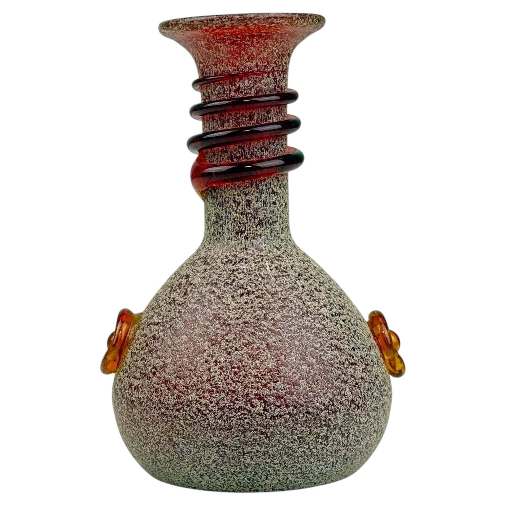 Vase vintage en verre de Murano « Scavo » italien, avec détails en ambre appliqués, années 1970