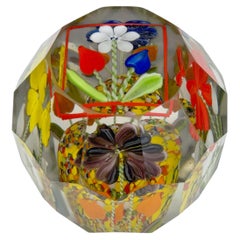 Antique Bohemian Faceted Flower Bouquet Art Glass Paperweight, c. 1900