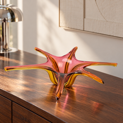 Murano Sommerso Starfish Art Glass Bowl in Pink and Amber, Attributed to Seguso