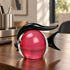 Pisapapeles con forma de pez de cristal artístico «Oball Murano» en rosa y negro, firmado