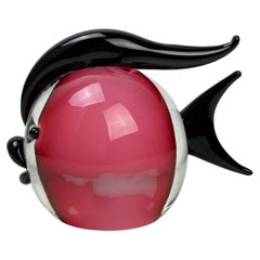 Pisapapeles con forma de pez de cristal artístico «Oball Murano» en rosa y negro, firmado