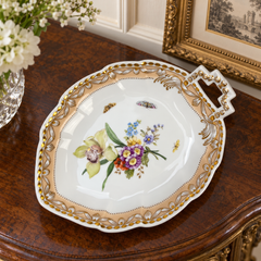 KPM Berlin Porcelain Handled Dish Bowl with Hand-Painted Flowers and Gilding