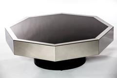 Willy Rizzo, Stainless Steel and Black Glass Coffee Table