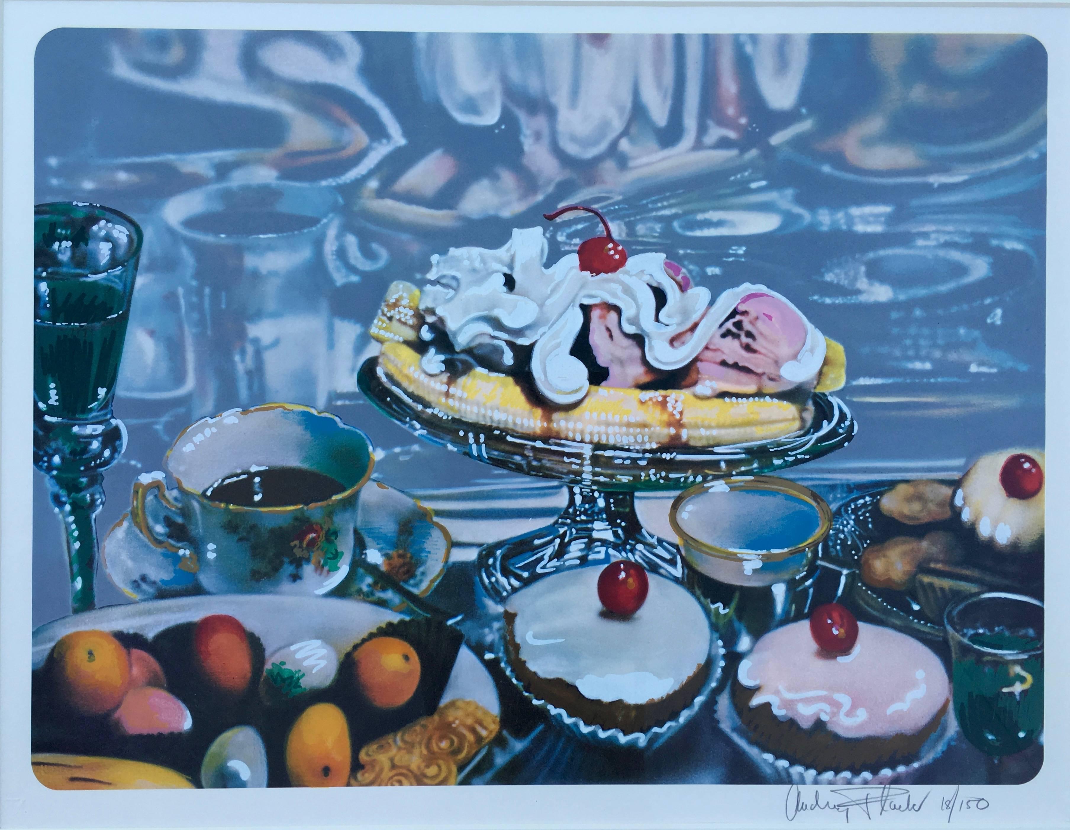 Audrey Flack.
Banana Sundae (from the Presidents Portfolio),
1980.
Embossed screenprint on paper.
18 x 24 inches (plus frame).
Signed lower right.
Edition 150.
Published by the Democratic National Committee.
Excellent