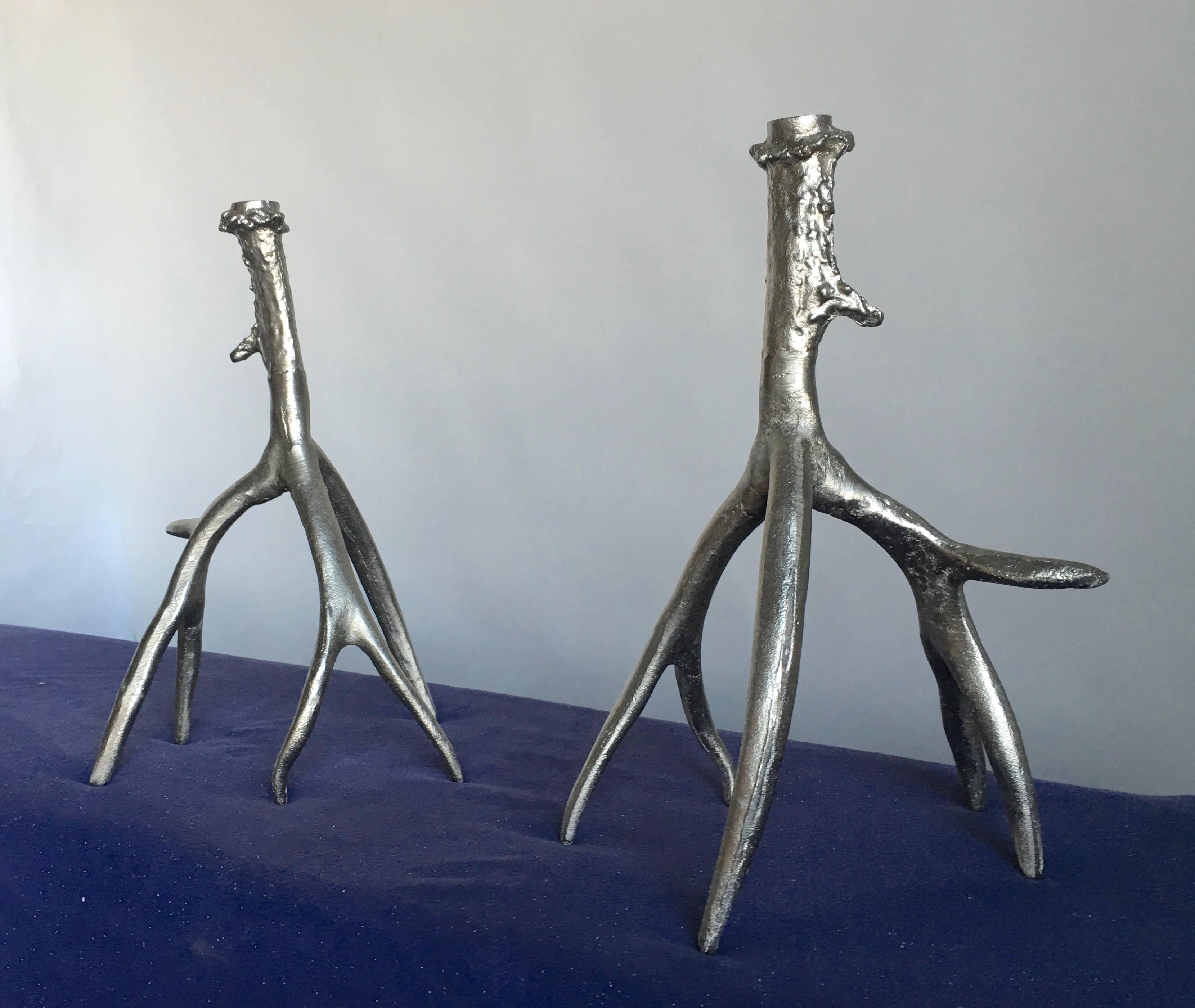 Arthur Court
Pair of Antler Candlesticks
circa 1970s
cast aluminum
Approx 14 inches high x  9 inches in diameter
Excellent condition