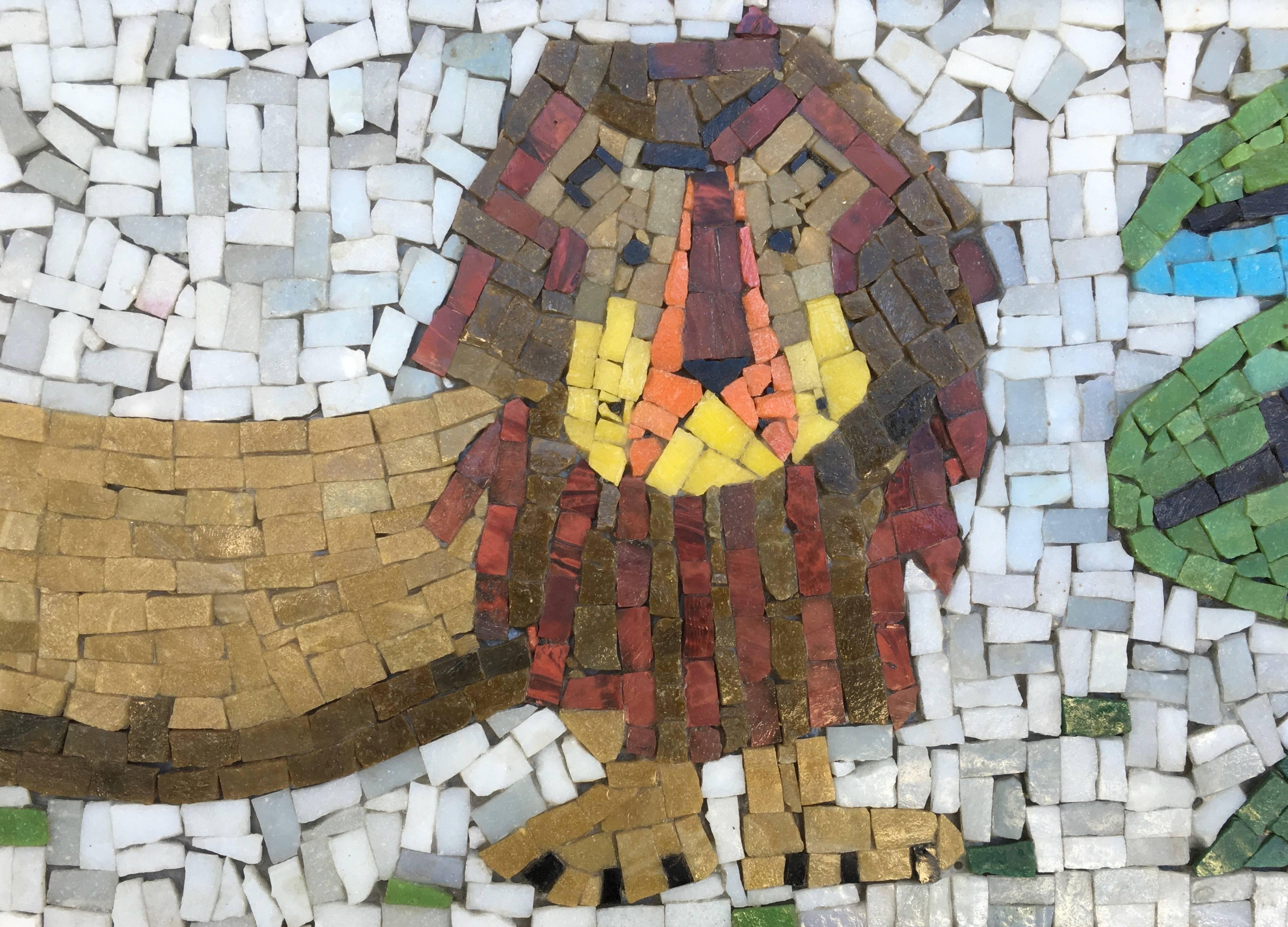 Evelyn Ackerman.
Untitled portrait of a lion,
circa 1955,
glass mosaic.
ERA Industries Label en verso,
framed.
Everything original, excellent condition.

Evelyn Ackerman was an artist and craftsperson who, working with her husband Jerry,