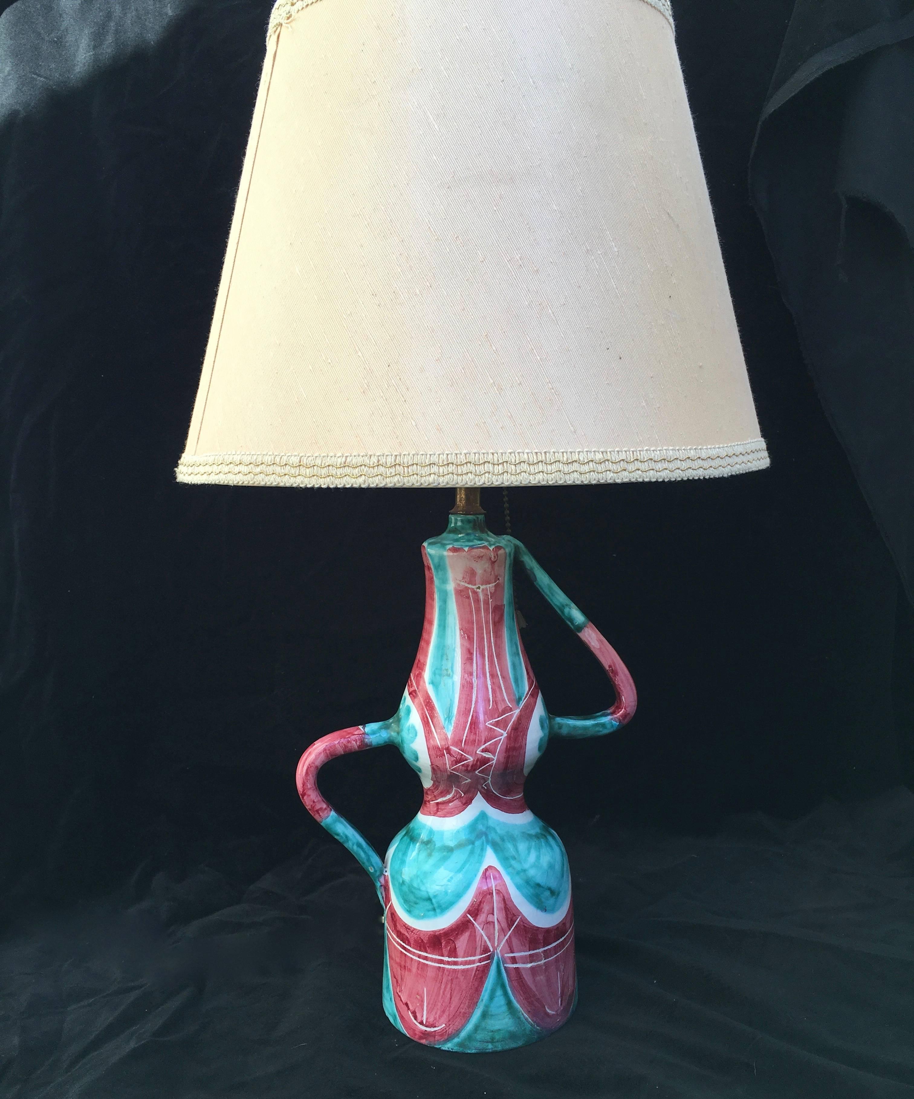 Mid-Century Modern Italian Ceramic Lamp, Comical Portrait of a Lady, 1950s For Sale